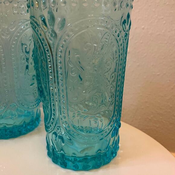 Easter Bunny Embossed Hobnail Victorian Heavy Drinking Glasses Set 4 Blue New - Picture 11 of 16